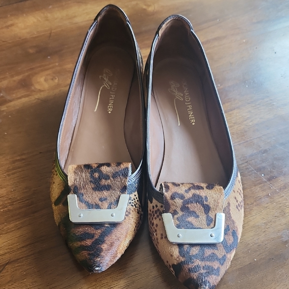 Donald J. Pliner Brown Flats with Decorative Buckle